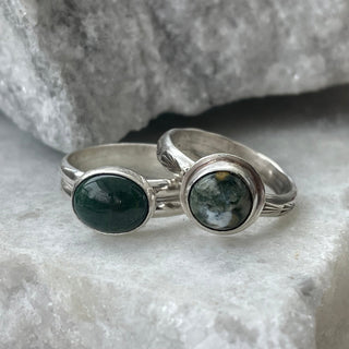 Two silver cabochon rings from the Metalsmithing Workshop