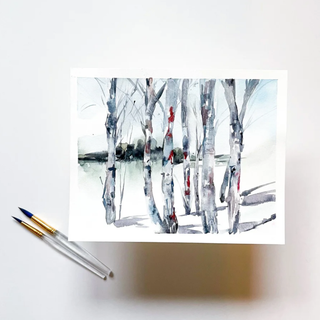 Tuesday, December 22nd | 6:00PM-8:00PM | Winter Birch Forest in Watercolor